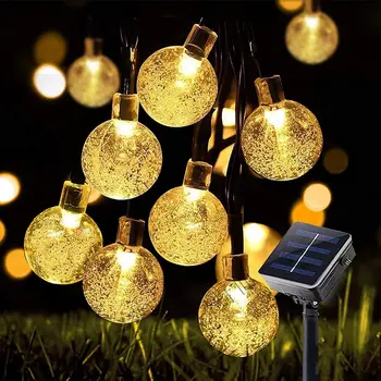 Слънчеви Струнни Светлини Открит IP65 Водоустойчив, Слънчеви Кристални Глобуси, 8-Режимни Външни Струнни Светлини на Слънчевата Енергия за градината