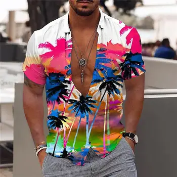 2023 Тропически Хавайски Ризи За Мъже С 3D Принтом, Мъжка Риза, Плажни Модни Блузи С Къс Ръкав, Тениска, Мъжка Блуза, Camisa