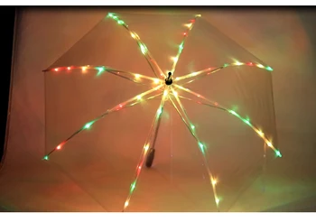 10 бр./лот, чадър цветове на дъгата, led светлинен прозрачни чадъри, факел, факел, парти, рожден ден, коледа, коледни подаръци