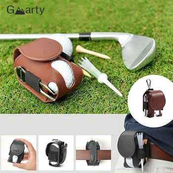Чанта за мини джоб за съхранение на кожени топки за голф, метална бутона, държач за чанта за съхранение на 2 топки за голф