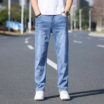 Летни тънки дънки 2023, мъжки свободни преки, дълги панталони, разтеглив разнообразни ежедневни панталони големи размери, мъжки дънки за мъже, мъжки дънки