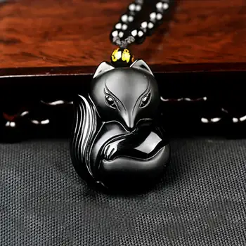 Обсидиан Carving Fox Amulet Pendant Bead Chain Necklace Unisex Бижута Gift necklace for women бижута за жени 2020