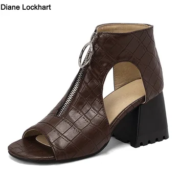 2023 Нови модни дамски сандали на висока масивна обувки с по-големи размери с рибено уста, Елегантни и удобни дамски обувки с отворени пръсти на мълния в римски стил