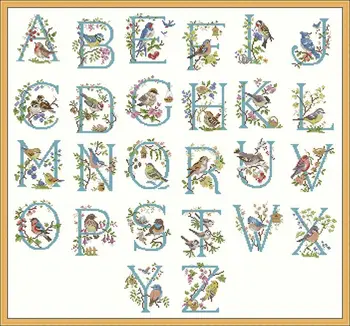 Букви, цветя и птици 69-64 Бродерия на кръстат бод Екологични хлопчатобумажными конец Украса за дома Подвесная Картина за Подарък