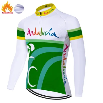 2023 отбора на Испания АНДАЛУСИЯ велосипедна фланелка с дълъг ръкав за Зимна Термална Руното велосипедна мъжките дрехи трикотажная плат
