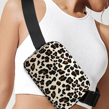 Модни леопардовая дамски поясная чанта за джогинг, дамски портмонета за телефони, дамски чанти през рамо с широк нагрудным колан, малки пакети