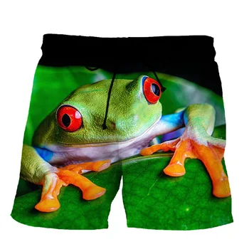 Плажни шорти с 3D принтом забавна жаби-животински за мъже, за топене на горещото лято, Градинска дрехи, Свободни спортни шорти за сърф дъска
