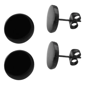 Бижута, мъжки обеци, кръгли уши шипове 10 мм, 4шт (2 двойки), неръждаема стомана, черен