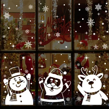 Коледен Снежен човек Лосове Снежинка Декоративни Електростатичен Етикети Дядо Стъклени Стикери-Коледа Интериор за Дома