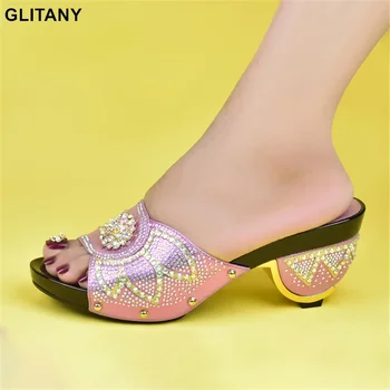 Дамски обувки за сватба лилаво в африканския стил, висококачествени Елегантни италиански дамски обувки на висок ток с камък, женски лодка за партита