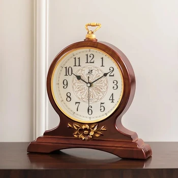 Творчески настолни часовници Дървени часовници с тихо механизъм в Скандинавски ретро стил за дневната, европейски домашни настолни часовници в ретро стил, украса на масата в подарък