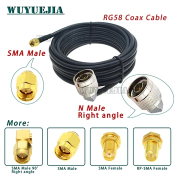 N Plug под прав ъгъл към штекеру RP SMA SMA Plug RF адаптер коаксиален кабел косичка удължителен кабел RG 58 скок няколко дължини