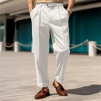 Мъжки панталони Стилни мъжки костюмные Удобни панталони широките панталони с висока талия от дишаща материя за официална бизнес офис облеклото на свободното намаляване на