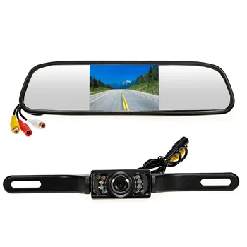 4.3-инчов цветен TFT-LCD монитор с огледало за обратно виждане на автомобила с дълга камера, видео DVD-плейър, автозвук, камера за задно виждане с високо качество