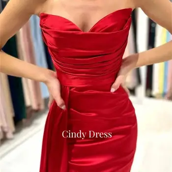 Рокли с дълга опашка във формата на русалки от червен сатен Cindy, празнична рокля за сватба, Елегантна gostya, саудитска арабия жените, Вечер на бала
