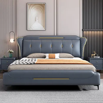 Скандинавска кожено легло в основната спалня и постмодернистская лукс 1,8 м 1,5 м двойно легло в италиански стил минималистичном