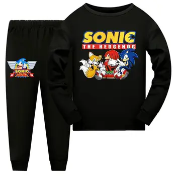 Облекло Sonic от аниме, детски модни ежедневни панталони с дълги ръкави, пижами, комплект дрехи за дома, готин комплект