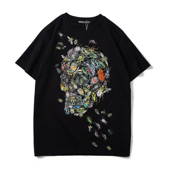 Нов прием на 2020 г., къса тениска с кръгло деколте и принтом, портрет на главата на насекомо в стил хип-хоп, Модерен марка, Градинска индивидуалност от чист памук