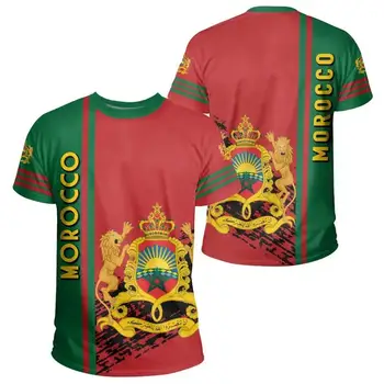 Тениска с изображение на националното знаме на Мароко, мъжко облекло, тениски с 3D-принтом, емблемата на тотема на Марокански лъв, модни градинска облекло тениска унисекс