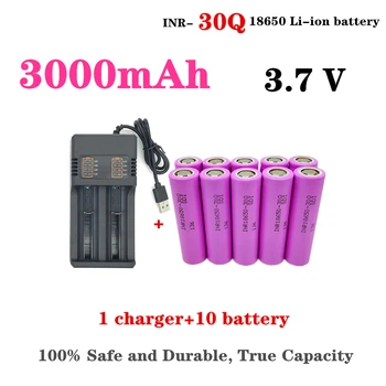 100% литиево-йонна батерия INR 30Q 18650 3,7 3000 mah + зарядно устройство
