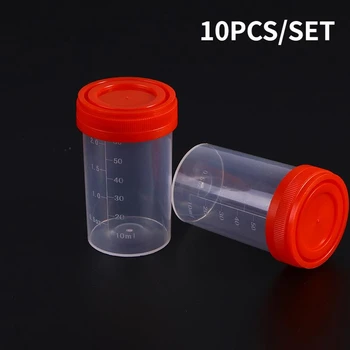 10шт 60 мл Пластмасов градуированная мерителна чаша за проби Стерилен контейнер с капак Пластмасова чаша за проби за лабораторни изследвания