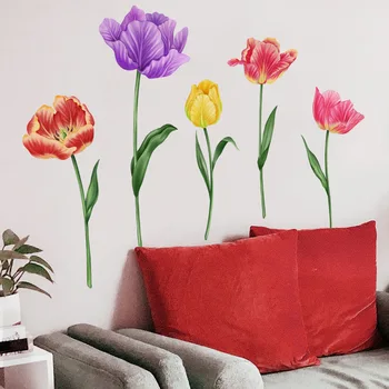 Пъстри Флорални Стикери за стена за Декорация на Хола и на Фона на стаите - Самозалепващи Стенни Рисунки