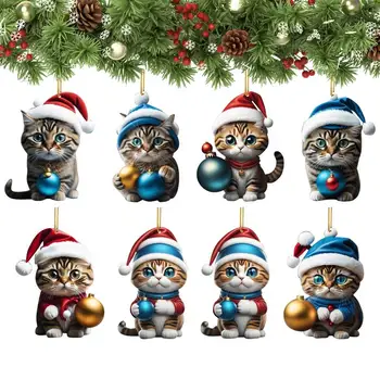 2D Смешно котка Коледна украса на коледната елха Подвесное украса за котки Забавен Коледен висулка Подарък Забавен висулка