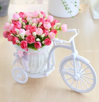 Велосипедна ваза с копринен цвете, цветни мини-розов букет, изкуствена маргаритка дома, сватбена украса