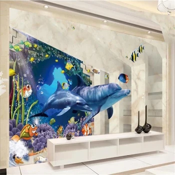 wellyu тапети тапети за стените, 3 d 3D подводен свят на Делфините ТЕЛЕВИЗИЯ фон стенни илюстрация на тапети behang tapety
