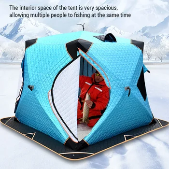 Палатка за риболов на лед, удебелена 4-слойная палатка за риболов риболов, Подслон за риболов на лед в студено време, Ветрозащитная палатка за къмпинг, за 2 души