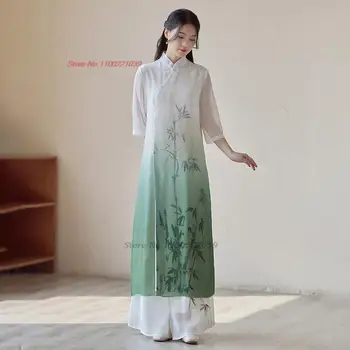 2024 традиционните китайски рокля-секси ретро ципао дзен костюм супериорна чонсам винтажное рокля ципао рокля с флорални принтом чонсам рокля