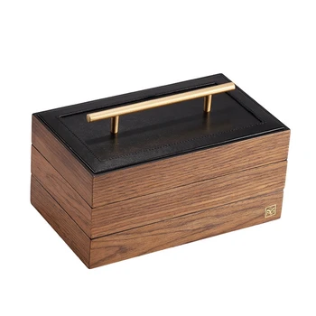 Дървена кутия за съхранение на Правоъгълна кутия за съхранение на Многослоен дървена кутия от черен орех с ключалка