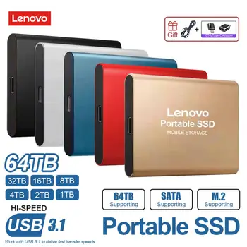 Преносим SSD-Диск Lenovo 64 TB Мобилен Твърд Диск 1 TB Високоскоростен Външна памет Поддържа Интерфейс Type-C USB 3.1 За лаптоп