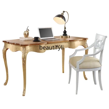 Комбинация от работния стол от махагон във френски ретро стил с златни антични мебели за кабинет от масивно дърво от висок клас