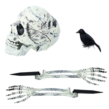 1 комплект за Хелоуин, реалистичен череп, главата на скелета, човешки ръце, пластмасов декор за парти на Хелоуин в чест на Хелоуин, декорация за дома, градината, тревата