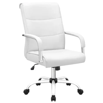 Офис стол с висока облегалка, конферентен стол от изкуствена кожа, бяло
