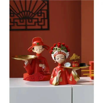 DyuIhr Китайски ретро тава за съхранение на ключове булката творческа декорация на дома, занаяти, изработени от смола украса за съхранение на работния плот сватбени подаръци