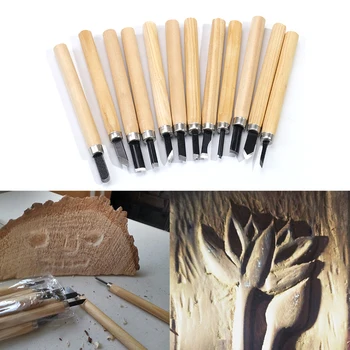 12ШТ Инструменти DIY Професионална дърворезба Длето Нож Ръчен Набор от инструменти за базова фина дърворезба за Събиране на Свръзките