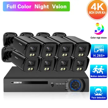 Комплект система за сигурност, камери за видеонаблюдение AHD 4K 8-канален комплект видеорегистратора външно цветно нощно виждане BNC Bullet Camera Комплект система за видеонаблюдение