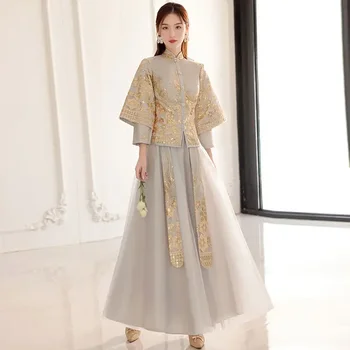 Новите китайски секси златна рокля китайското традиционната рокля Китайското женствена рокля на шаферка Hanfu