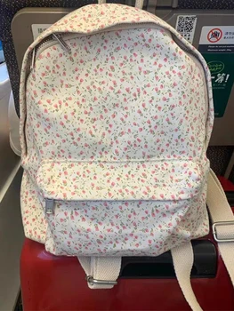 Реколта училищна чанта с флорални принтом, женски сладко чанта с цип в опрятном стил, женски Сладък памук раница Harajuku, Новост 2023 година.