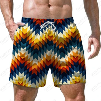 Летни нови мъжки плажни шорти в етнически стил, ежедневни панталони с 3D-принтом, моден тренд в стил мозайка, плюс размера на мъжките шорти