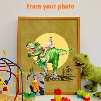 Плакати на платно с Тираннозавром Рексом по поръчка за декор на детска стая, Персонални рисунки на стената, Детски Подаръци, Готова рамка