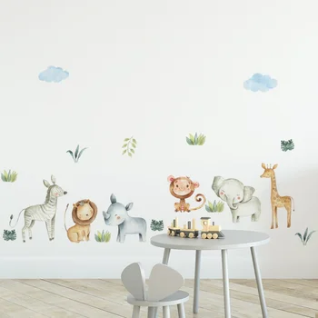 Горски Лъв, Маймуна САМ Стикер за стена, Декорация на всекидневна на свеж пасторальном стил за детска стая Мультяшные стенни стикери