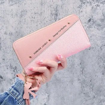 Корейската версия на дългия портфейли, дамски модни проста чанта с цип, чанта за няколко карти с голям капацитет, женски цветови контраст