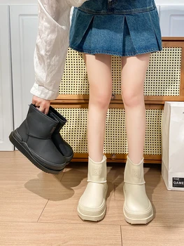 Дамски обувки, Австралия, Дамски обувки, зимни обувки на платформа, обувки на плоска подметка с кръгло бомбе, Дамски зимни сабо от естествена кожа, Ниска есен 2023