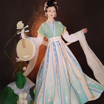 Hanfu Xunzi С къс ръкав на талията Hanfu Дамски китайската традиционна плиссированная пола с елементи на Хан, пролетно-летни дамски дрехи