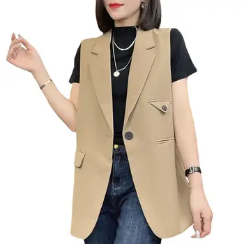 На лигавицата, новост пролетта 2023 година, Корейски жилетка с цепка, женски модерен универсален жилетка със средна дължина, палто без ръкави