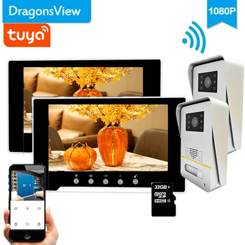 Dragonsview 1080P Wifi Безжична домофонна система, видеотелефон, камера на крилото на разговора, 2 монитора, 7-инчов прехвърляне на повиквания, мобилно приложение на Hristo Smart