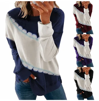 през есента и зимата 2022 г. нови европейски и американски дамски пуловери с дълги ръкави и принтом под формата на тай-боя, тениски, дамски блузи